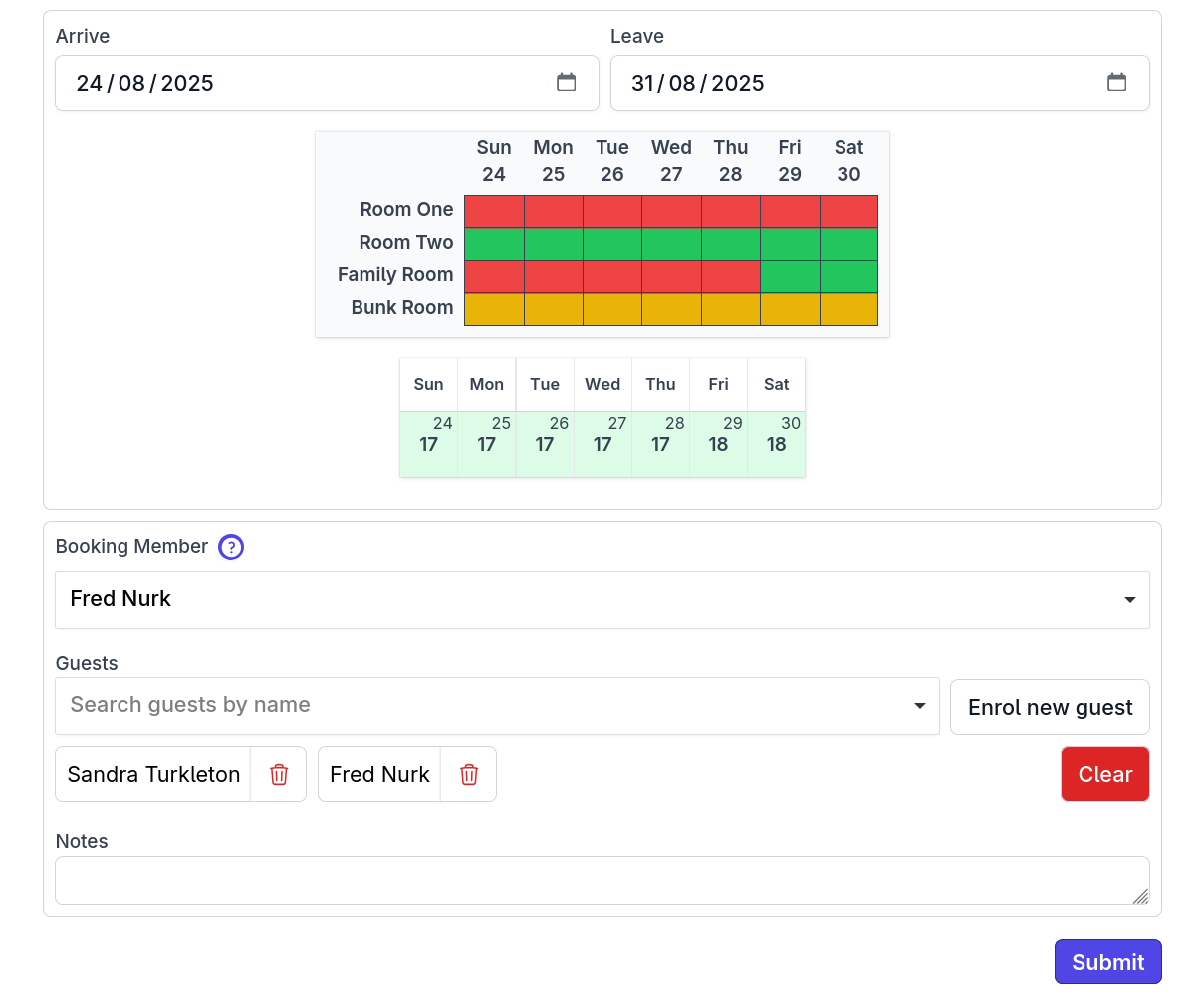 Booking creation screenshot